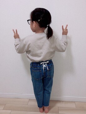 「petit main（プティマイン）のレースアップデニムパンツ（デニムパンツ、ブルー系）」を使った、maiimaiiさん（161cm）の冬コーディネート
