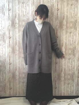 「FRAMeWORK（フレームワーク）のアイテム（カーディガン/ボレロ、グレー系）」を使った、maiimaiiさん（161cm）の冬コーディネート