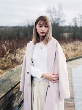 「春ニット」｜「アイテム（ダッフルコート）」を使った、Laceさん（レディース・173cm）の春コーディネート