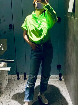 「pushBUTTONのアイテム」を使った、00beansさん（レディース・155cm）の夏コーディネート