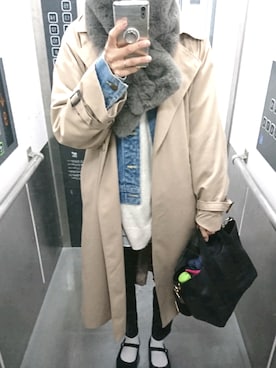 「GU（ジーユー）のアイテム（トレンチコート）」を使った、M I N Oさん（レディース・165cm）の冬コーディネート