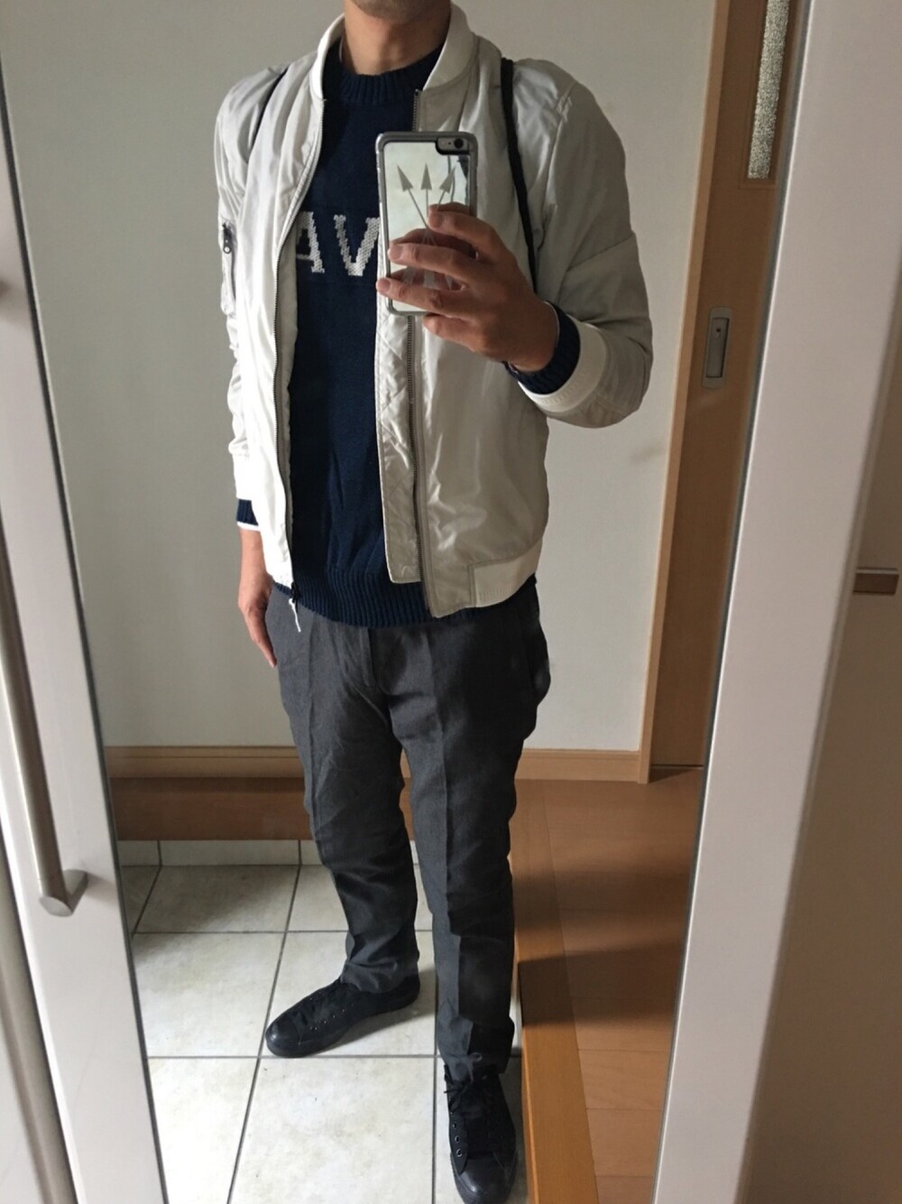 「wearhalloween2017」｜「417 EDIFICEのナイロン インサイドメッシュMA-1 （ブルゾン、ホワイト系）」を使った、takさん（メンズ・179cm）の秋コーディネートの1枚目の写真