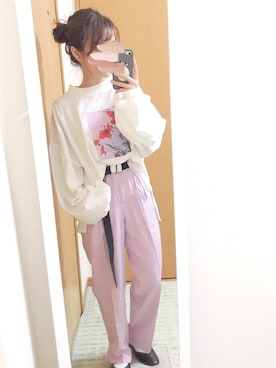 「ZOZOでしか買えない」｜「アイテム（スラックス）」を使った、ちゃあこ🍄さん（レディース・147cm）の春コーディネート