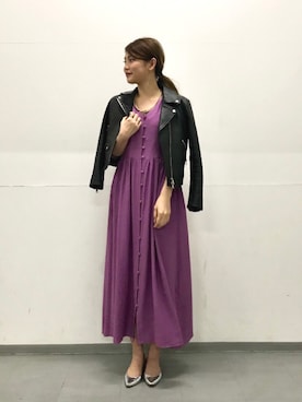 「アイテム（ライダースジャケット）」を使った、𝕒𝕪𝕒さん（レディース・167cm）の春コーディネート