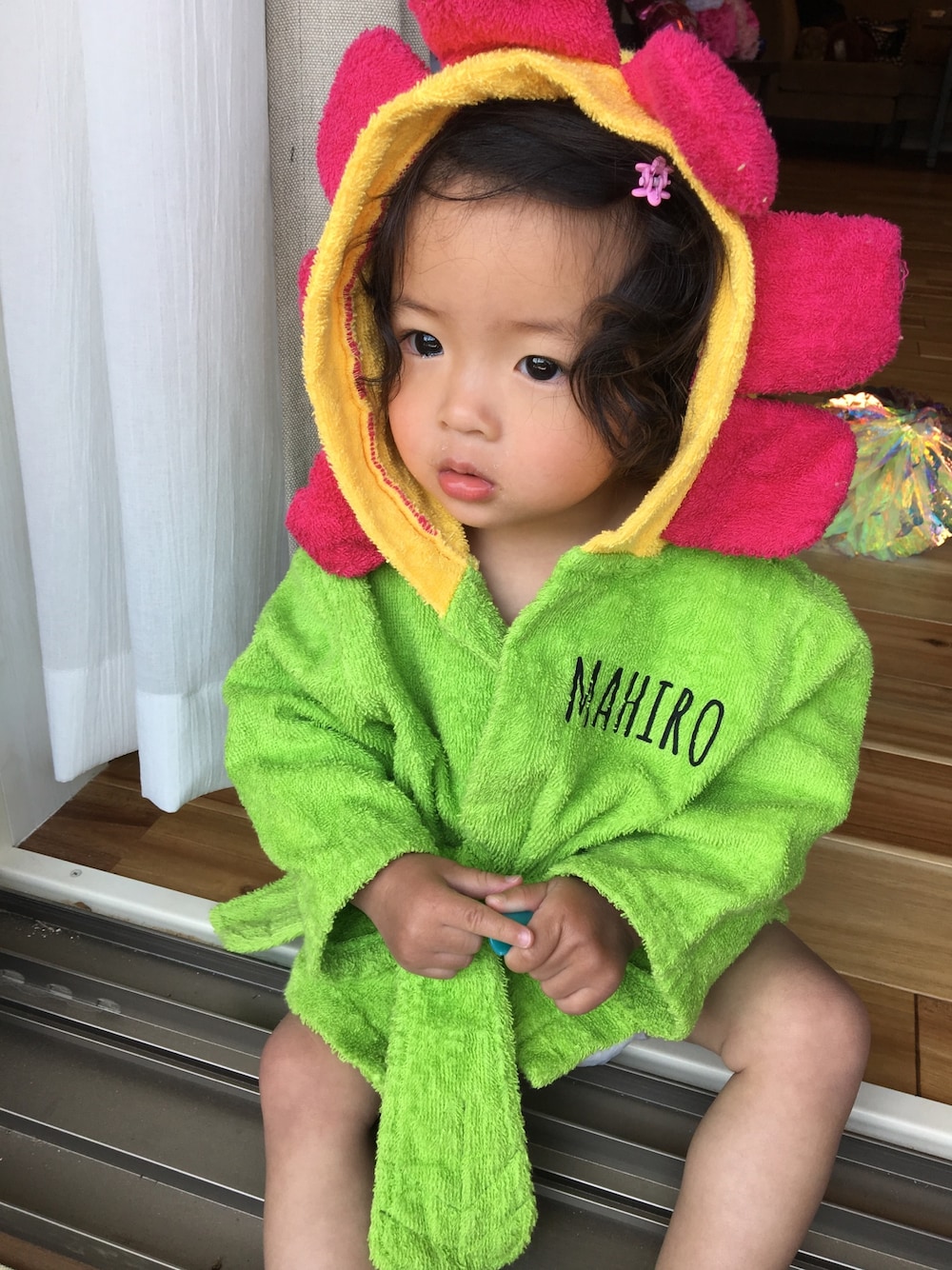 「no brandのアイテム（その他、グリーン系）」を使った、ruby12・mさん（キッズ・70cm）の春コーディネートの1枚目の写真