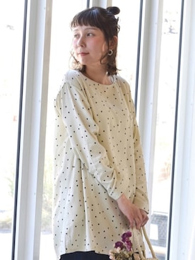 「水玉」｜「アイテム（チュニック）」を使った、Lisaさん（レディース・158cm）の春コーディネート