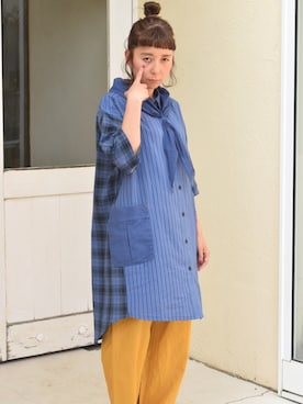 「マスタード」｜「アイテム（シャツワンピース）」を使った、Lisaさん（レディース・158cm）の春コーディネート