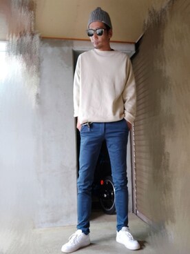 ニット セーターを使った 青スキニー のメンズ人気ファッションコーディネート Wear
