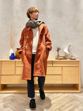 「green label relaxing（グリーンレーベルリラクシング）のアイテム（ダッフルコート）」を使った、前田大介さん（メンズ・180cm）の冬コーディネート