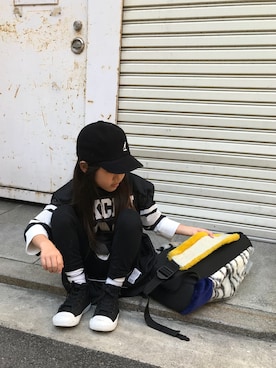「KANGOL（カンゴール）のアイテム（キャップ）」を使った、O.T.Oさん（キッズ・123cm）の冬コーディネート