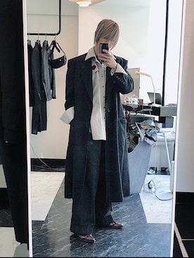 「JOHN LAWRENCE SULLIVAN（ジョンローレンスサリバン）のRIGID DENIM WIDE PANTS（デニムパンツ）」を使った、keisuke_atobeさん（メンズ・170cm）の冬コーディネート