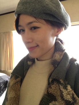 「QUEEN SHOP（クイーンショップ）のアイテム（ダッフルコート、グリーン系）」を使った、Cy さん（レディース・157cm）の冬コーディネート