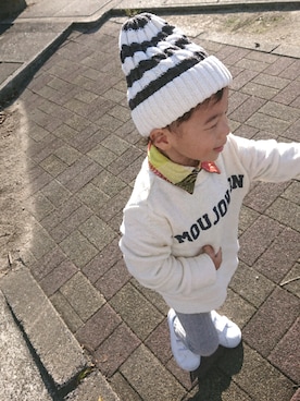 「Moujonjon（ムージョンジョン）のアイテム（レッグウェア）」を使った、りんこさん（キッズ・90cm）の秋コーディネート