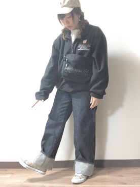 「UNIQLO（ユニクロ）のハイライズワイドストレートジーンズ（デニムパンツ）」を使った、ありささん（レディース・158cm）の春コーディネート