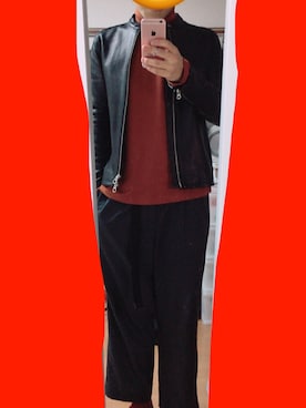 「寒い」｜「アイテム（ライダースジャケット）」を使った、ハヤテさん（メンズ・178cm）の秋コーディネート