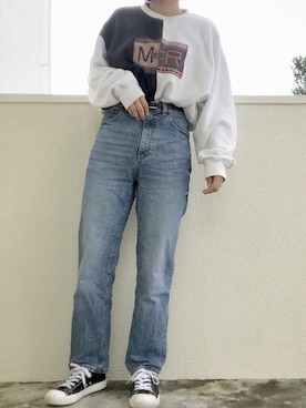 「ハイウエストストレートジーンズ」｜Natsukiさん（レディース・158cm）の冬コーディネート