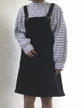 「ミニスカート」｜「アイテム（オールインワン・サロペット）」を使った、Natsukiさん（レディース・158cm）の冬コーディネート