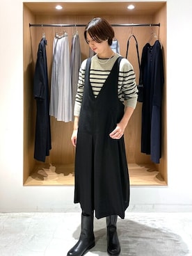 「ボーダーニット」｜「アイテム（ワンピース/ドレス）」を使った、LOISIR_staffさん（レディース・166cm）の秋コーディネート