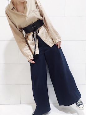 「MM6 Maison Margiela（ｴﾑｴﾑｼｯｸｽ ﾒｿﾞﾝ ﾏﾙｼﾞｪﾗ）のアイテム（シャツ/ブラウス、ベージュ系）」を使った、yuumiさん（レディース・165cm）の夏コーディネート