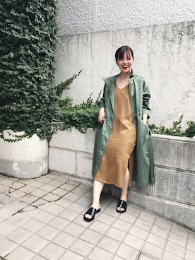 「KBF（ケイビーエフ）のアイテム（ミリタリージャケット、グリーン系）」を使った、yuumiさん（レディース・165cm）の夏コーディネート