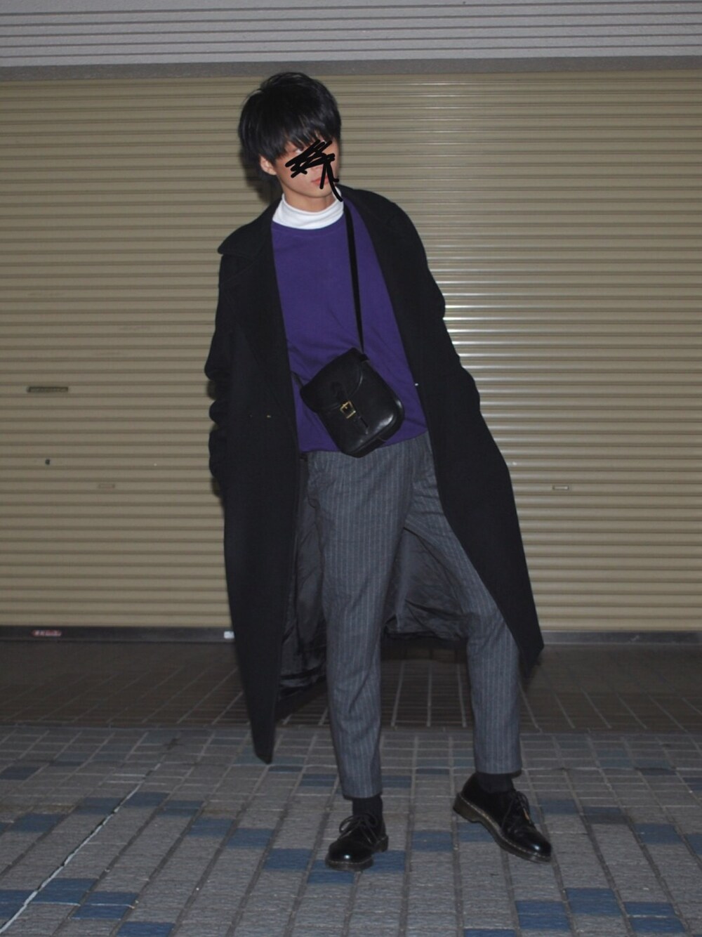 「コート、シンプル、オトナカジュアル、オーバーコート、ストライプ、パープル、ootd、シンプルコーデ、カジュアル、チェスターコート」｜「POLO RALPH LAURENのアイテム（スウェット、パープル系）」を使った、KKKさん（メンズ・176cm）の秋コーディネートの1枚目の写真
