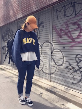 「アイテム（バックパック/リュック）」を使った、minahoさん（レディース・168cm）の春コーディネート