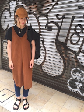 「no brand（ノーブランド）のアイテム（キャップ）」を使った、minahoさん（レディース・168cm）の夏コーディネート