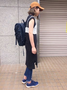 「no brand（ノーブランド）のアイテム（キャップ）」を使った、minahoさん（レディース・168cm）の夏コーディネート
