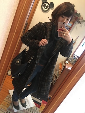 「緑ニット」｜「アイテム（チェスターコート）」を使った、あららぎさん（レディース・165cm）の冬コーディネート