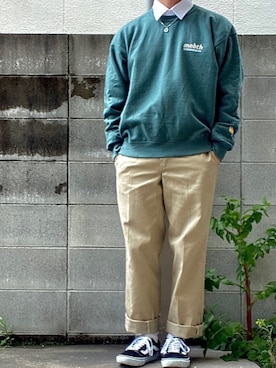 「MAINBOOTH（メインブース）のアイテム」を使った、シータケさん（メンズ・165cm）の春コーディネート