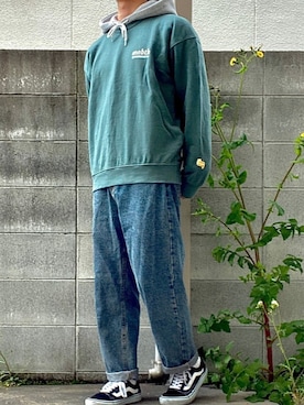 「MAINBOOTH（メインブース）のアイテム」を使った、シータケさん（メンズ・165cm）の春コーディネート