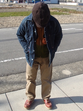 「YAMANE（ヤマネ）のアイテム（パンツ）」を使った、Kazmaさん（メンズ・169cm）の冬コーディネート