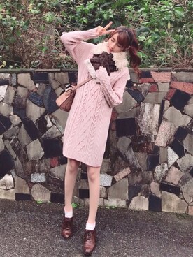 「アイテム（アクセサリー、レッド系）」を使った、まお♡さん（レディース・163cm）の冬コーディネート