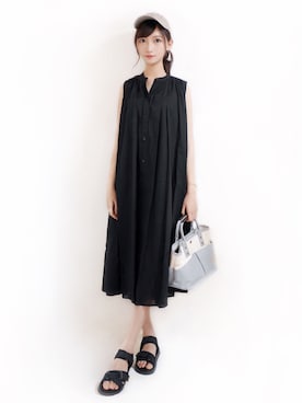 「URBAN RESEARCH Sonny Label（アーバンリサーチサニーレーベル）のノースリーブギャザーワンピース（ワンピース）」を使った、まお♡さん（レディース・163cm）の夏コーディネート