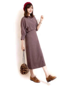「秋のカフェオレコーデ」｜「アイテム（シャツワンピース）」を使った、まお♡さん（レディース・163cm）の秋コーディネート