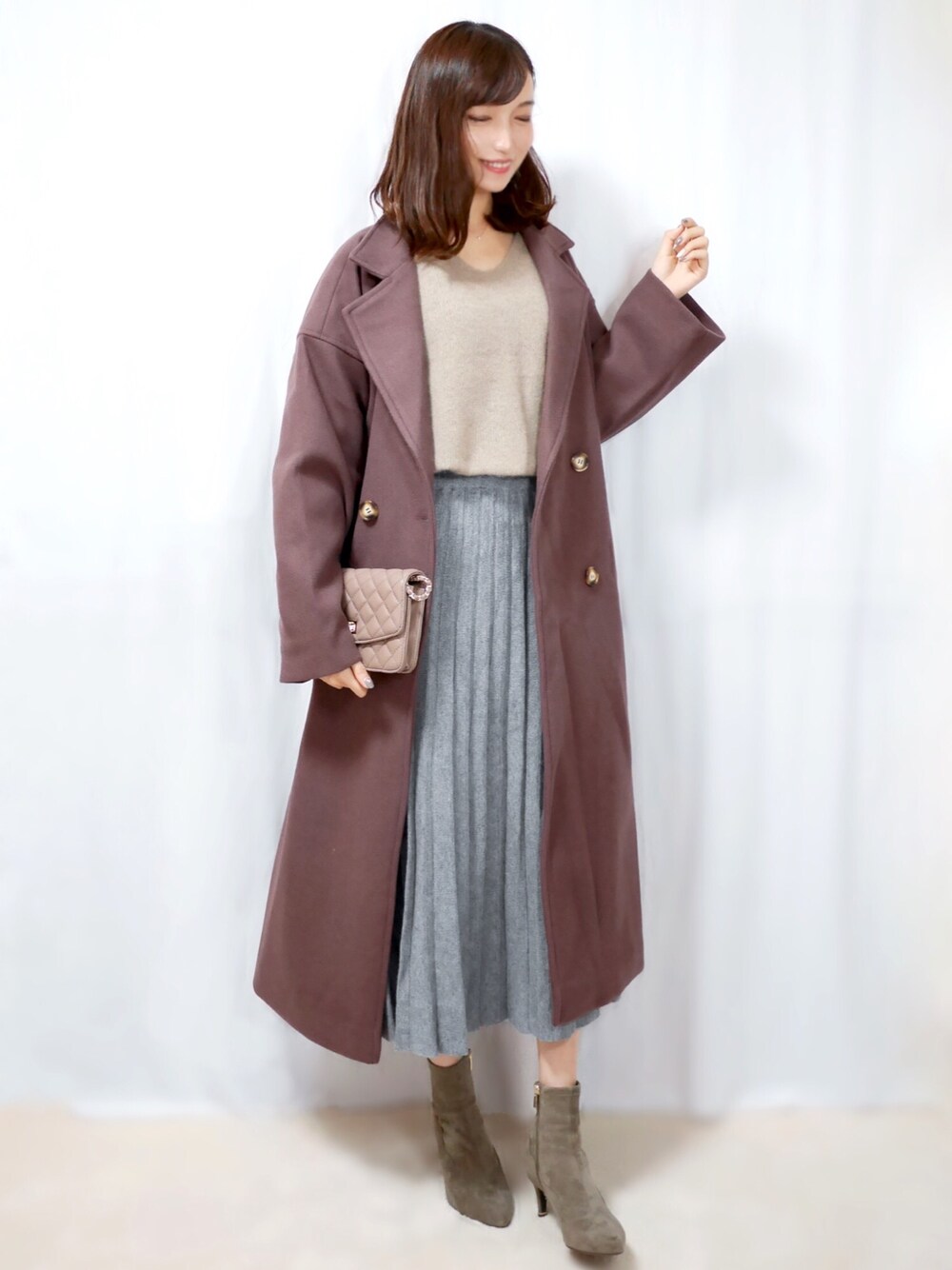 「nano・universe、ナノユニバース、nano、nanouniversewomens、auntmarie's 、秋冬コーデ、オトナ女子、ロングスカート、オーバーサイズ、きれいめカジュアル」｜「NANO universeのヘアリーニットプルオーバー（ニット/セーター、グレー系）」を使った、まお♡さん（レディース・163cm）の秋コーディネートの1枚目の写真