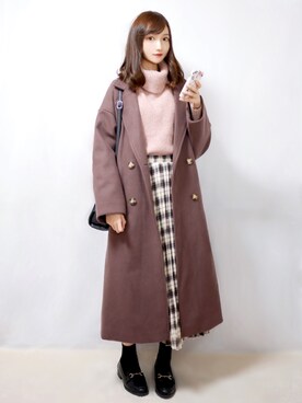 「サニーレーベル」｜「アイテム（チェスターコート）」を使った、まお♡さん（レディース・163cm）の冬コーディネート