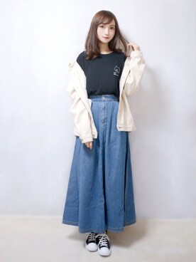 「URBANRESEARCH」｜「アイテム（デニムジャケット）」を使った、まお♡さん（レディース・163cm）の春コーディネート