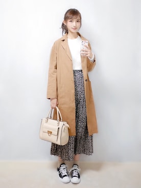 「Libra Cue（リブラ キュー）のアイテム（チェスターコート）」を使った、まお♡さん（レディース・163cm）の春コーディネート