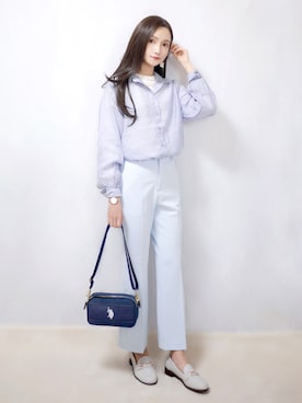 「ライトブルー」｜「アイテム（腕時計）」を使った、まお♡さん（レディース・163cm）の春コーディネート