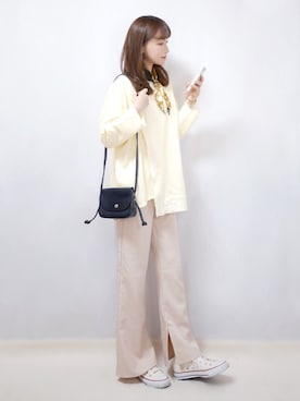 「Happy John（ハッピージョン）のアイテム（スウェット）」を使った、まお♡さん（レディース・163cm）の春コーディネート