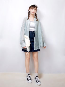 「アイテム（クラッチバッグ、ホワイト系）」を使った、まお♡さん（レディース・163cm）の春コーディネート