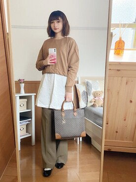 「RODE SKO」｜「アイテム（スラックス）」を使った、まお♡さん（レディース・163cm）の秋コーディネート