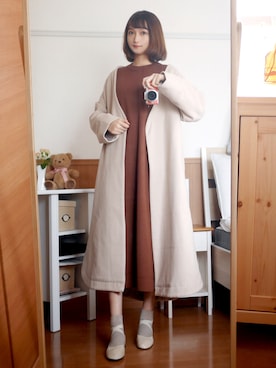 「アーバンリサーチ」｜「アイテム（ノーカラーコート）」を使った、まお♡さん（レディース・163cm）の秋コーディネート