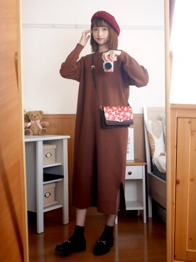 「アーバンリサーチ」｜「アイテム（ハンチング/ベレー帽）」を使った、まお♡さん（レディース・163cm）の冬コーディネート