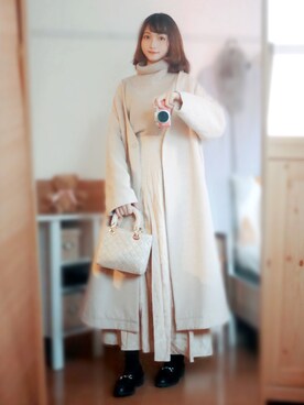 「ap retro（アプレトロ）のアイテム（ノーカラーコート）」を使った、まお♡さん（レディース・163cm）の冬コーディネート