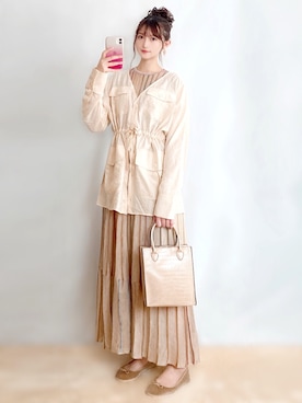 「sakishimatokyo（サキシマトーキョー）のアイテム（ノーカラージャケット）」を使った、まお♡さん（レディース・163cm）の春コーディネート