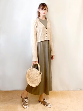 「アイテム（かごバッグ、ホワイト系）」を使った、まお♡さん（レディース・163cm）の夏コーディネート