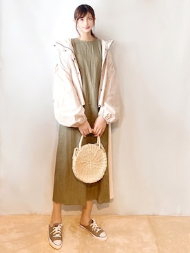 「アイテム（かごバッグ、ホワイト系）」を使った、まお♡さん（レディース・163cm）の夏コーディネート