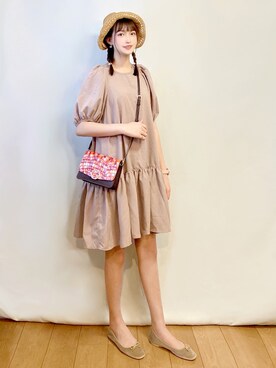 「アイテム（アナログ腕時計、ピンク系）」を使った、まお♡さん（レディース・163cm）の夏コーディネート